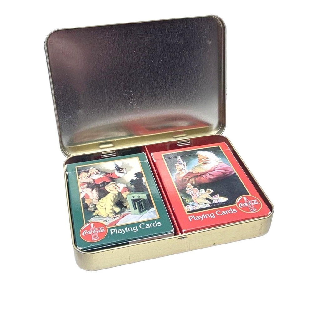 Coca-Cola Santa Claus Playing Cards in Vintage Christmas Tin 2 Decks Cards